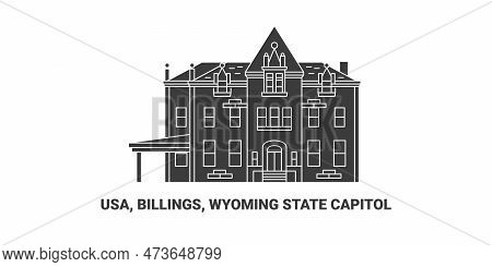 Usa, Billings, Wyoming State Capitol, Travel Landmark Vector Illustration