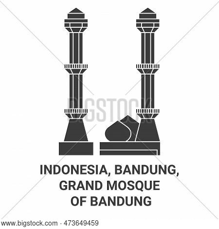 Indonesia, Bandung, Grand Mosque Of Bandung Travel Landmark Vector Illustration