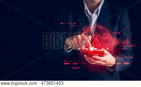 System Hacked Warning Alert On Smartphone. Cyber Attack On Computer Network, Virus, Spyware, Malware