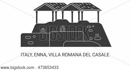 Italy, Enna, Villa Romana Del Casale Travel Landmark Vector Illustration