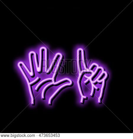 Six Number Hand Gesture Neon Light Sign Vector. Six Number Hand Gesture Sign. Isolated Symbol Illust