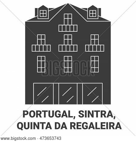 Portugal, Sintra, Quinta Da Regaleira Travel Landmark Vector Illustration