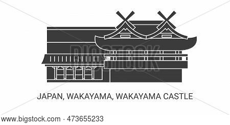 Japan, Wakayama, Wakayama Castle, Travel Landmark Vector Illustration