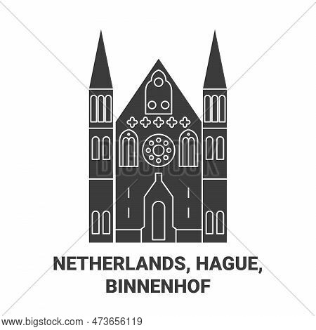 Netherlands, Hague, Binnenhof Travel Landmark Vector Illustration