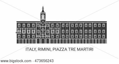 Italy, Rimini, Piazza Tre Martiri, Travel Landmark Vector Illustration