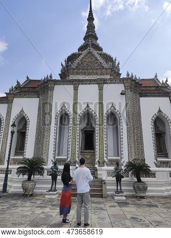 Bangkok, Thailand- 13 Feb, 2023: Phra Viharn Yod Temple At Grand Palace Complex In Bangkok. The Buil