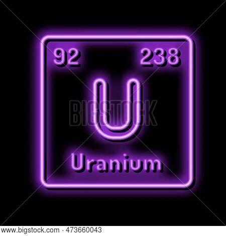 Uranium Chemical Element Neon Light Sign Vector. Uranium Chemical Element Sign. Isolated Symbol Illu