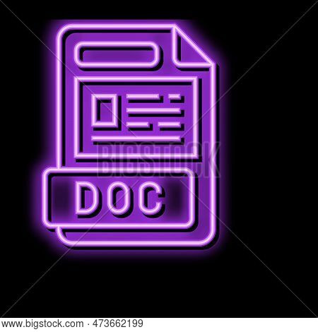 Doc File Format Document Neon Light Sign Vector. Doc File Format Document Illustration