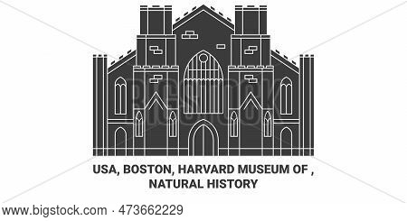 Usa, Boston, Harvard Museum Of , Natural History Travel Landmark Vector Illustration