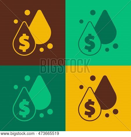 Pop Art Oil Drop With Dollar Symbol Icon Isolated On Color Background. Oil Price. Oil And Petroleum 