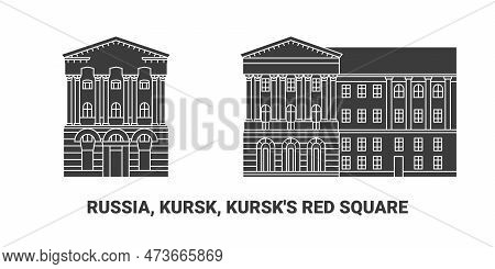 Russia, Kursk, Kursks Red Square, Travel Landmark Vector Illustration