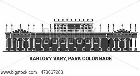 Czech Republic, Karlovy Vary, Park Colonnade, Travel Landmark Vector Illustration