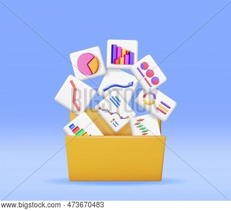 3d File Folder Full Of Pie Diagram And Arrows. Render Stock Pie Growth Or Success. Financial Item, B