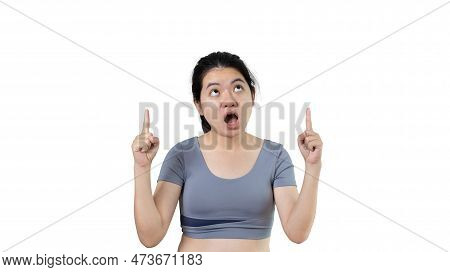 Asian Woman Pointing Finger Inviting Click Here, It Is Recommended To Follow This Direction Or Click