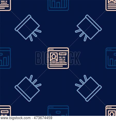 Set Line Browser With Stocks Market, Chalkboard And Resume On Seamless Pattern. Vector