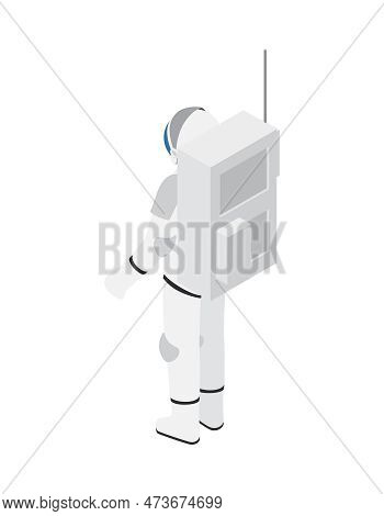 Isometric Astronaut In White Spacesuit Back View Vector Illustration