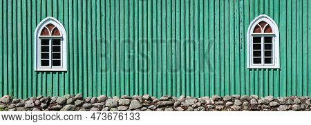 White Window On The Wall Of Green Wooden Historic Lipka Tatar Mosque