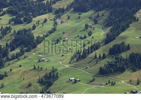 Rural Landscape In Gsteig Bei Gstaad, Switzerland.