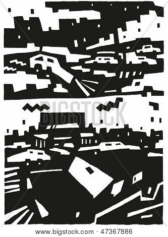City og biler - abstrakt vektor baggrund
