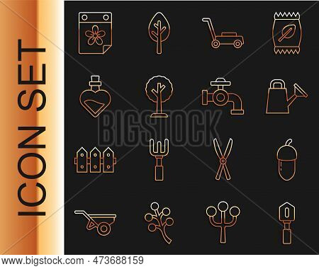 Set Line Shovel, Acorn, Watering Can, Lawn Mower, Forest, Bottle With Love Potion, Calendar Flower A