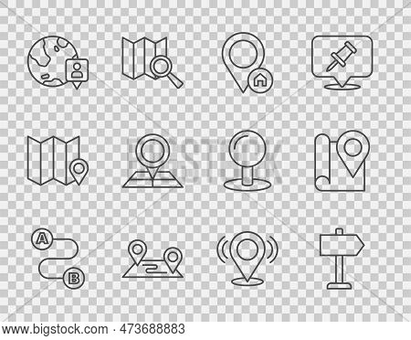 Set Line Route Location, Road Traffic Sign, Location With House, The Globe, Folded Map Marker, Map P