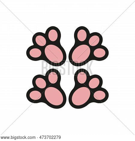 The Four Pink Paws Of The Animal As Seen From Below. Pink Paw Prints. Vector Illustration.