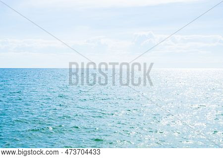 Sea Ocean Horizon Water Background,texture Pattern Surface View Wave Blue Shor Calm Still At Caost,b