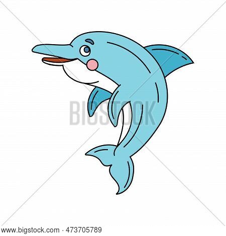 Dolphin Doodle Vector Color Illustration Isolated On White