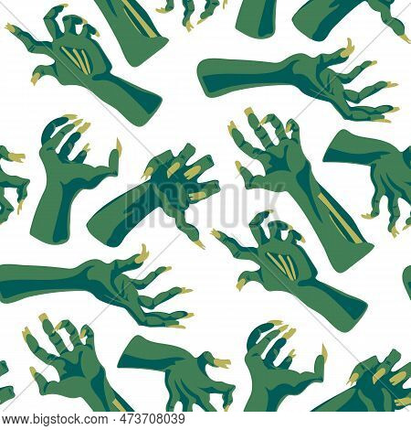 A Pattern Of Dead Man's Hands, Zombie Hands Trying To Grab Each Other. Attacking Green Hands. It Is 