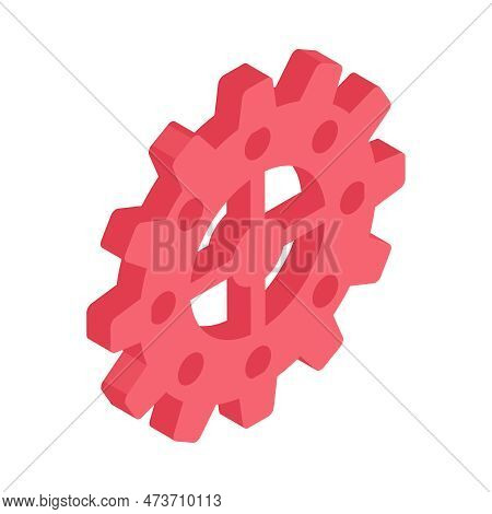 Red Cog Wheel Geat Isometric Icon Vector Illustration
