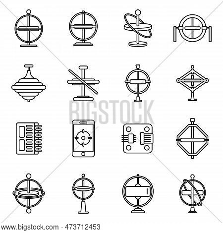 Gyroscope Instrument Icons Set. Outline Set Of Gyroscope Instrument Icons For Web Design Isolated On