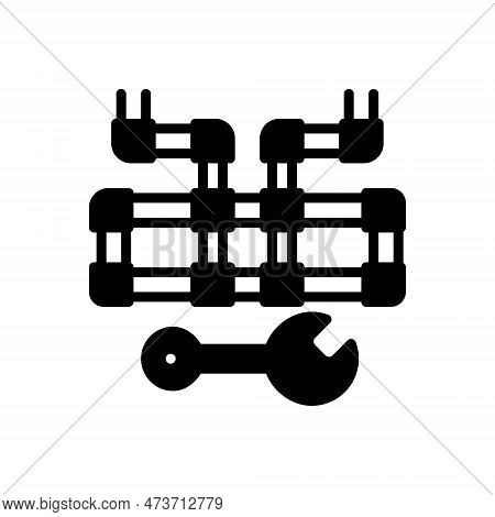 Black Solid Icon For Plumbing Pipeline Conduit Pipage Drain Valve Connector Joint Wrench Sanitary