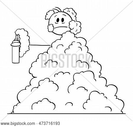 Person Under Whipping Or Whipped Cream, Vector Cartoon Stick Figure Illustration