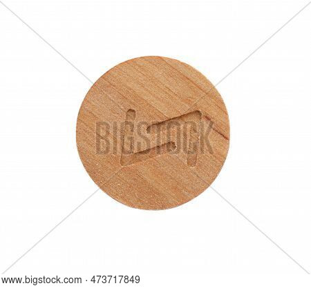 Wooden Rune Jera Isolated On White, Top View