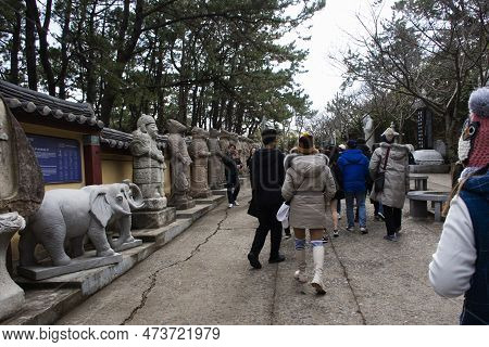 Chinese Zodiac Animal Statues In Haedong Yonggungsa Temple For Korean People Foreign Travelers Trave