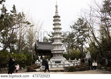 Eight Story Pagoda In Haedong Yonggungsa Temple For Korean People And Foreign Travelers Travel Visit