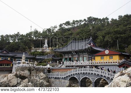 View Landscape Along Coastline And Haedong Yonggungsa Temple For Korean People Travelers Travel Visi