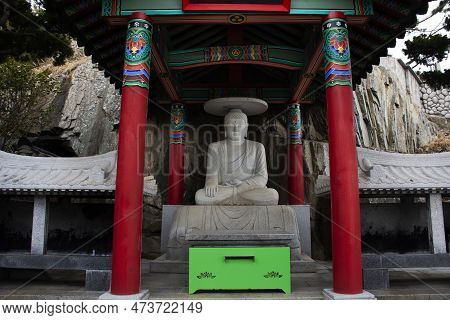 Ancient Stone Buddha In Yonggung Shrine For Korean People Travelers Travel Visit And Respect Praying