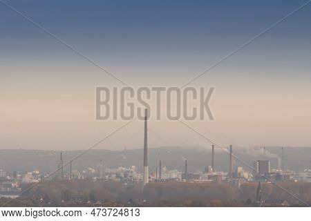 Picture Of The Industrial Complex Of Leverkusen, In Germany, With Fumes And Pollution.