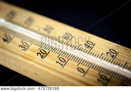 Picture Of A Thermometer Used To Measure Room Temperature, A Wooden Thermometer, Indicating 20 Degre