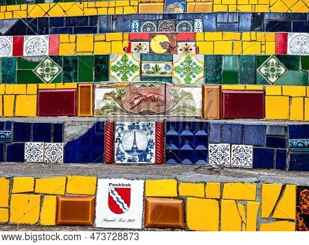 Escadaria Selaron Stairway, Famous Public Steps In Santa Teresa District Of Rio De Janeiro. The Land