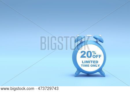 3d Rendering. 20 Percent Limied Time Offer With Freespace For Texting On Pastel Blue Background. Spe