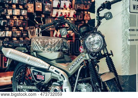 Nakhon Pathom,thailand-january 7, 2023 : View Of Honda Super Cub C 125 Motorcycle Classic 125cc. Col