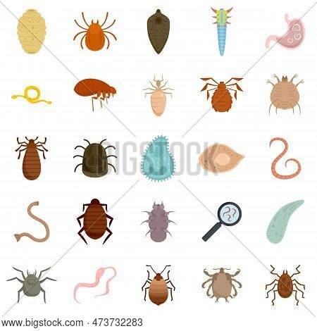 Parasite Icons Set. Flat Set Of Parasite Icons Isolated On White Background