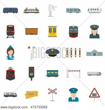Electric Train Driver Icons Set. Flat Set Of Electric Train Driver Icons Isolated On White Backgroun