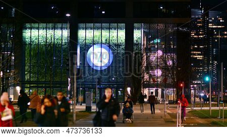Warsaw, Poland. 29 March 2023. Signboard Of The Insurance Company Pzu On A Glass Facade Of A Modern 