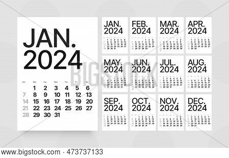 Monthly Calendar For 2024 Year. Starts On Sunday.