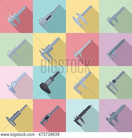 Calipers Icons Set Flat . Calibrated Trammel. Closeup Calipers
