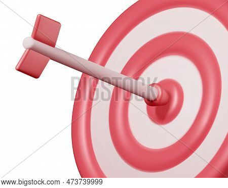 3d Target With Arrow In Center Icon Isolated On White. Render Dartboard With Arrow. Goal Setting. Sm