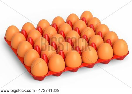Farm Raw Organic Brown Eggs For Morning Breakfast In Plastic Tray